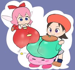 2girls :) :o adeleine areolae beret big_areola black_hair blue_eyes blush blushing breast_squeeze breasts breasts_bigger_than_head breasts_to_breasts clothed clothes clothing cute dizzytizzy erect_nipples erect_nipples_under_clothes fairy fairy_wings huge_breasts kirby kirby_(series) kirby_64 kirby_64:_the_crystal_shards kirby_star_allies light-skinned_female light_skin multiple_girls nipples nipples_visible_through_clothing open_mouth pink_body pink_hair pink_skin pressing_breasts_together purple_eyes ribbon ribbon_(kirby) ribbons small_but_busty squish text