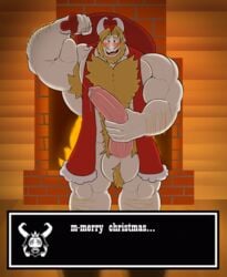 anthro arcwuff asgore_dreemurr balls bara big_balls big_penis christmas deltarune furry gay male male_only muscles muscular penis solo solo_male undertale