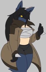 anthro breasts dee(dewwydartz) dewwydarts dewwydartz female furry game_freak grey_background lucario nintendo pokemon pokemon_(species) solo solo_female tagme thick_thighs thumbs_up