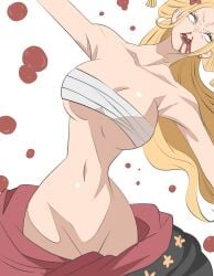 beast_pirates black_maria blank_eyes bleeding_from_mouth blonde_hair blood faintdrawing_(artist) female female_only geisha giantess horns kimono kimono_down knocked_out navel oiran one_piece passed_out wano_country