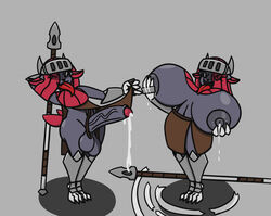 anthro armor balls big_balls big_breasts big_penis bodily_fluids bottomwear breasts clothed clothing clothing_lift cum cum_drip dorkusprimearts dripping duo female genital_fluids genitals headgear helmet huge_balls huge_breasts huge_cock hyper hyper_breasts lactating loincloth loincloth_lift long_tongue male manya_(dorkusprimearts) manyu_(dorkusprimearts) medieval_armour melee_weapon nintendo penis plate_armor pokémon_(species) pokemon pokemon_(species) polearm precum sibling spear thick_thighs tongue vein video_games visor weapon weavile wide_hips