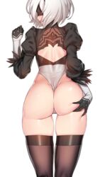 1girls 2d_(artwork) ass ass_focus ass_grab black_clothing black_legwear blushing blushing_at_viewer butt_focus butt_grab disinterested emotionless expressionless female female_focus female_only hi_res leotard looking_at_viewer looking_back mole mole_under_mouth nier:_automata staring_at_viewer transparent_background uncensored wedgie white_clothing white_hair yorha_2b