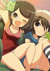 :3 :d animal_crossing animal_crossing_girl animal_crossing_new_horizons ass breasts cleavage happy mob_face muramasa_mikado murana_(muramasa_mikado) nintendo no_pants only_player panties peace_sign phone selfie shirt sofa source_request thighs tights upskirt villager_(animal_crossing) wink year_request