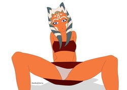 1girls :o ahsoka_tano alexskulluterna alien alien_girl arms_behind_back artist_name blue_eyes breasts clone_wars clothed clothed_female clothing crab_pose eyelashes eyes facial_markings front_view fully_clothed horn humanoid legs looking_at_viewer nipple_bulge open_eyes panties presenting pussy_visible_through_clothes rear_view red_clothing see-through see-through_clothing shadow shirt simple_background skirt small_breasts solo spread_legs star_wars tentacle tentacle_hair the_clone_wars:_season_one togruta tubetop underwear upskirt white_background young