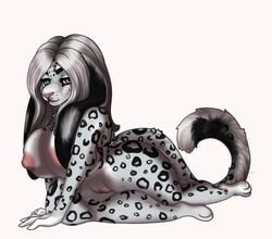 anthro ass big_breasts blue_eyes breasts digital_media_(artwork) feet female floppy_ears fluffy genitals hair hi_res hybrid lady_(disambiguation) lagomorph leopard_spots leporid mammal mature_female nipples nude olexafox pussy rabbit solo spots tail thick_thighs white_body