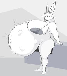 big_breasts bloobiesus female fetal_movement furry huge_breasts hyper_pregnancy pregnant rabbit tagme water_broke