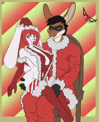 2021 action_girls_club_(agc) anthro armwear ass big_breasts black_hair blep breasts brown_body brown_fur butt_grab chair christmas christmas_clothing christmas_headwear cleavage clothed clothing costume darkgodariaz domino_mask duo durabelle elbow_gloves female fur fur_trim_(clothing) furniture gamegod210 gloves grope hair hand_on_butt handwear hare hat headgear headwear hi_res holidays hypnosis hypnotic_(gamegod210) lagomorph legwear leporid lingerie long_hair male male/female mammal mask mind_control multicolored_body multicolored_fur nipple_outline on_chair on_lap peril rabbit red_hair santa_costume santa_hat signature sitting sitting_on_chair sitting_on_lap smile spiral_eyes stockings story story_in_description superhero supervillain tongue tongue_out two_tone_body two_tone_fur white_body white_fur