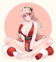 2d_(artwork) artist_name barefoot big_sister breasts cleavage corrin_(fire_emblem) corrin_(fire_emblem)_(female) cosplay crossover embarrassed feet female fire_emblem fire_emblem_fates hairband high_resolution kimo-chi king_of_fighters large_breasts long_hair looking_at_viewer mai_shiranui_(cosplay) milf naked_under_clothes nintendo no_bra no_panties no_underwear nude_underneath onee-chan revealing_clothes snk solo very_high_resolution