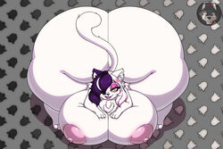 ass ass_bigger_than_head big_ass big_breasts big_butt breasts busty_feral butt domestic domestic_cat ear_piercing ear_ring felid feline felis female feral hair huge_ass huge_butt hyper hyper_ass hyper_butt kingfurryjion lying malina_(kazukio) mammal multicolored_hair pawpads piercing resting_arm_on_breasts solo thick_thighs two_tone_hair wide_hips