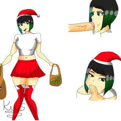 black_eyes blowjob christmas demons_trigger devora_(demons_trigger) fellatio female green_hair kennysparda(artist) oral