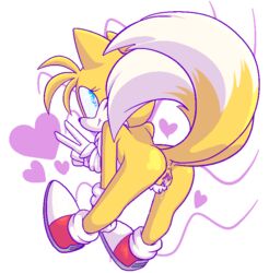 anthro anus ass clitoral_hood clitoris clothing crotch_tuft cute cute_fang edit exposed_torso female female_only footwear fox fur furry furry_only handwear humanoid looking_back mostly_nude naked nude open_pussy pubic_hair pussy pussy_juice pussy_juice_drip rule_63 sonic_(series) tail tails tailsko thanu x_anus