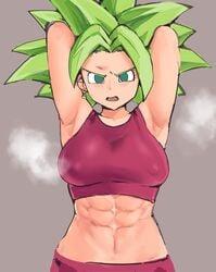 1girls abs armpit_fetish armpits breasts dragon_ball dragon_ball_super female female_only green_hair kefla legendary_super_saiyan looking_at_viewer muscular muscular_female musk saiyan smell solo super_saiyan super_saiyan_2 tomboy toned toned_female yotahen