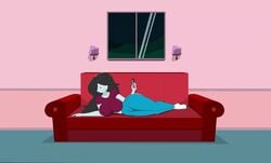 1female 1girl 1girls adventure_time animated bored bored_expression color colored female female_focus female_only grey_body marceline mp4 no_sound sofa tagme tvcomrade123 video