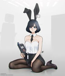 1girls 2d 2d_(artwork) aurahack breasts bunny_ears bunny_girl cleavage female office office_clothing office_lady pantyhose skirt