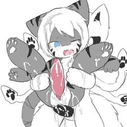 black_penis blue_eyes blush carrying changed_(video_game) changed_fan_artist cum furry gay nipples shark_(changed) squid_dog_(changed) tiger_shark_(changed) white_eyes white_hair