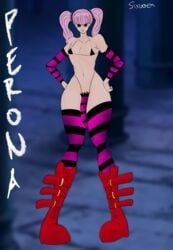 1boy bikini boots crossdressing femboy girly male male_only micro_bikini one_piece perona pink_hair rule_63 sixuoea tagme trap