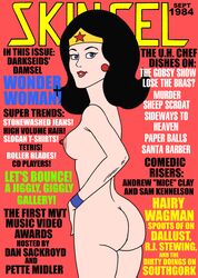 ass black_hair blue_eyes dc dc_comics earrings english_text erect_nipples female large_breasts nude short_hair solo tiara toonytease wonder_woman wonder_woman_(series) wristband