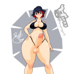 1futa balls big_breasts big_penis bikini bottom_heavy bra breasts clothed clothing erection futa_only futanari hand_on_hip hornydragon kill_la_kill light-skinned_futanari light_skin matoi_ryuuko mostly_nude pale_skin panties penis penis_out solo standing thick_thighs two_tone_hair veiny_penis wide_hips