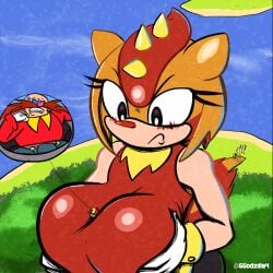 1boy 1girls angry anthro bald bald_male big_breasts breast_grab breasts clothing dr._eggman duo eggman enormous_breasts eyelashes facial_hair female furry furry_female general_godzilla giant giantess gigantic_breasts gloves grass hands_on_breasts human human_male human_on_anthro large_breasts larger_female light-skinned_male light_skin lizard looking_at_another male male/female mammal massive_breasts mature mature_female mature_male mustache outdoors pants red_shirt reptile sega shirt size_difference smaller_male sonic_(series) sonic_the_hedgehog_(series) straight tail trip_the_sungazer upper_body voluptuous voluptuous_female white_gloves