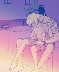 1femboy 2boys androgynous blonde_hair blush blushing bob_cut femboy femboysub feminine_faced_male feminine_male galo_thymos gay gay_sex handjob lio_fotia masturbating masturbating_other masturbation neck_lick nervous nipple_play on_bed on_lap open_shirt petite petite_body petite_male promare short_hair short_male shy size_difference slim slim_male slim_waist submissive_male thin_waist twink wholesome wholesome_sex yaoi