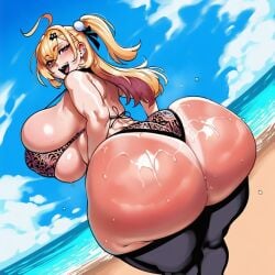 ai_generated ass_focus beach black_bikini cissia_(zenless_zone_zero) gigantic_ass gigantic_breasts gigantic_butt gigantic_thighs huge_ass huge_breasts huge_thighs zenless_zone_zero