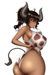 1girls ass big_ass big_breasts big_butt breasts brown_hair horns huge_breasts iceringer large_breasts leotard long_hair original ponytail solo standing tail thick_thighs thighs