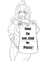 1girls big_breasts breasts half-dressed half_naked half_naked_female long_hair long_hair_female mr.russo panties rwby solo_female writing_on_shirt yang_xiao_long