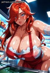 1girl ai_generated arcane blazer bokeh_background breasts cowboy_shot curvy elbow_gloves gaddariat glasses gloves huge_breasts large_breasts league_of_legends looking_at_viewer miss_fortune patreon riot_games slim_waist thick_thighs thighhighs voluptuous