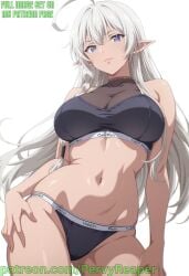 big_breasts elf_female rakudai_kenja_no_gakuin_musou seducing silver_hair sports_bikini