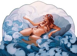 aphrodite aphrodite_(greek_mythology) artistic_nude artistic_nudity big_breasts breasts ginger ginger_hair greek_mythology long_hair mature mature_female milf mommy nude nude_female nudity orange_hair pearl pubic_hair rose sea shell water
