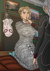 2girls adult_female adult_woman age_difference ball_gag bdsm bisexual bisexual_female black_cat_(insomniac) black_cat_(marvel) blonde blonde_female blonde_hair blondie blush blushed blushed_face blushing bodysuit bondage captured captured_heroine captured_superheroine consolator damsel_in_distress defeated defeated_heroine defeated_superheroine dialogue dialogues embarrassed felicia_hardy female female/female female_dominated female_dominating_female female_domination female_focus female_only femdom femsub forced forced_submission forced_yuri gagged gagged_female giving_up gwen_stacy gwen_stacy_(spider-verse) kiss kiss_mark kiss_marks kissing lesbian lesbian_domination lesbian_focus lipstick lipstick_mark lipstick_marks lipstick_on_face long_hair marvel marvel_comics medium_boobs medium_breasts medium_tits restrained sex_toy short_hair spider-gwen spider-gwen_(spider-verse) spiderweb teenage_girl teenager thick thick_legs thick_thighs trying_to_break_free trying_to_resist unmasked white_hair yuri