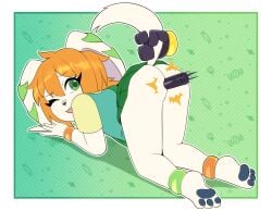 1girls all_fours anal anal_penetration anal_sex anklet anthro armlet ass basset_hound black_nose canid canine disembodied_penis dog_girl dog_tail doggy_style doggystyle eyelashes freedom_planet furry furry_female gi0 grabbing_tail green_eyes green_skirt high_resolution highres milla_basset no_panties on_fours one_eye_closed orange_hair penetration penis short_hair skirt tail white_fur