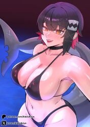 1girls breasts edoukiyo ellen_joe female female_focus female_only kemonomimi large_breasts light-skinned_female light_skin looking_at_viewer shark_girl sharp_teeth solo swimsuit thick_thighs thighs wide_hips zenless_zone_zero