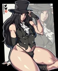 1other 2d antonubbies black_hair bottom_heavy bulge guilty_gear guilty_gear_strive hat light_skin nonbinary penis tagme testament_(guilty_gear) thick_thighs thighs