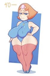 1girls big_breasts blue_eyes blush breasts cartoon_network female gem_(species) half-closed_eyes leotard nipple_bulge partially_clothed pearl_(steven_universe) short_hair shortstack smaller_female solo sparklecandie steven_universe thick_thighs thighhighs thighs voluptuous wide_hips