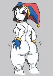 ass ass_focus ass_grab bigseyl butt chubby chubby_female clown clown_girl fat_ass female female_focus female_only glitch_productions gloves grey_background jester jester_hat looking_back pomni_(the_amazing_digital_circus) sole_female solo solo_female solo_focus the_amazing_digital_circus thick_thighs white_body