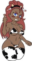 angry angry_expression angry_face bikini bikini_only blue_eyes blush cow_ears cow_horns cow_print cow_print_bikini fhs fhsz3r0 fnafhs fnafhs_z3ro fnafhsrule34 fnafhsxxx looking_at_viewer middle_finger red_hair toddy_(fnafhs) z3star
