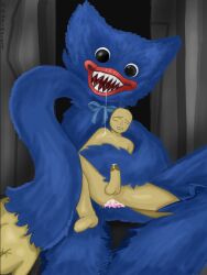 2boys artist:hazelmole77 captured cum_in_ass dubious_consent gay gay_sex huggy_wuggy monster player_(poppy_playtime) poppy_playtime precum scared size_difference