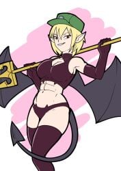 azov_chan blonde blonde_female blonde_hair demon_girl demon_tail demon_wings looking_at_viewer marichka military_cap muscular_female seductive seductive_look smug_face solo solo_female solo_focus spear tryzub ukrainian ukrainian_girl