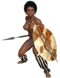 1girls 3d african african_female black_hair breasts dark-skinned_female dark_skin female history nipples sextir shield solo spear tribal weapon