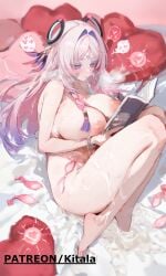 1girls after_sex ai_generated barefoot big_breasts blue_eyes blush book braid breasts censored citlali_(genshin_impact) completely_nude condom creampie cum facial_mark female fertilization floating_headgear genshin_impact gradient_hair hair_intakes headgear heart highres holding_object huge_breasts indoors kitala large_breasts long_hair low_twin_braids lying male multicolored_hair navel nipples nude nude_female on_back pillow pink_hair pink_pupils pussy pussy_juice solo sweat sweatdrop thighs triangle_facial_mark twin_braids vagina vaginal_fluids