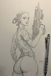 1girls ass big_ass female gun padme_amidala solo star_wars tagme_(artist) traditional_media_(artwork)