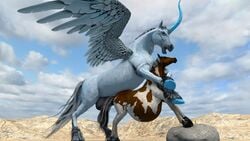 16:9 3d_(artwork) alicorn belly bodily_fluids cum digital_media_(artwork) duo equid equine female feral genital_fluids hair hi_res horn horse inflation kirill475 male male/female mammal no_humans pegasus penetration sex size_difference size_play wings