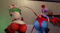 2girls 3d 3d_animation ass ass_bigger_than_head ass_focus big_ass big_lips blue_eye bottom_heavy capcom clapping_ass clapping_cheeks clothing darkstalkers female female_focus female_only goonlord_prime_(artist) green_hair hat huge_ass leggings leotard lilith_aensland lipstick marina_liteyears mischief_makers purple_hair red_eyes short_hair slapping_ass slapping_own_ass sound sound_edit sound_effects tagme thick thick_ass thick_thighs twerking video wings wings_on_head