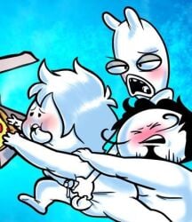 3boys chris_o'neill cropped dingdongvg julian_marcel lagomorph lagomorph_humanoid oney_plays oneyplays penis pizza what yaoi youtube_thumbnail