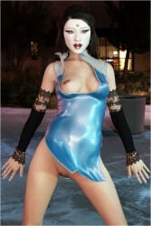 1girls 2016 3d asian asian_female black_hair breasts facepaint female nipples original pussy small_breasts solo tagme_(artist)