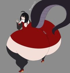 absurd_res ass_hanging_out big_ass big_butt big_tail black_hair bottom_heavy bottom_heavy_female commission giantess gigantic_ass gigantic_butt heeled_shoes highres huge_ass huge_butt hyper_ass hyper_butt hyper_hips hyper_thighs large_ass large_breasts large_butt large_thighs long_hair long_nails omegabean red_dress red_heels saavlewd simple_background size_difference sleeved_gloves snake snake_girl snake_tail thick_thighs thighhighs tiny_person wide_hips yellow_eyes