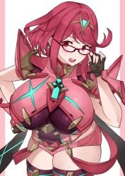 blush curvy gigantic_breasts glasses open_mouth pyra shiorino_mani_(artist) thick_thighs voluptuous wide_hips xenoblade_(series) xenoblade_chronicles_2