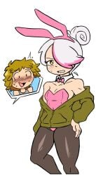 1boy 1boy1girl 1girls blonde_hair bunny_ears bunny_girl bunny_girl_suit bunnygirl bunnysuit fhs fhsz3r0 fnafhs fnafhs_z3ro fnafhsrule34 fnafhsxxx gray_eyes hoodie leotard meg_(fnafhs) playboy_bunny playboy_bunny_leotard short_hair springtrap_(fnafhs) thighs white_hair yellow_eyes z3star