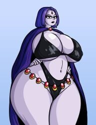1girls big_boobs big_breasts big_hips big_tits bikini black_bikini busty cape dc dc_comics grey_skin huge_ass huge_breasts max1mus purple_hair raven_(dc) raven_(teen_titans) short_hair solo_female teen_titans thick thick_hips thick_thighs two-piece_swimsuit